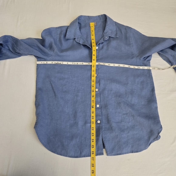 J. Jill Blue Linen Button Up Shirt Size M Petite Normcore Lagenlook Scandi Girl - Picture 8 of 8